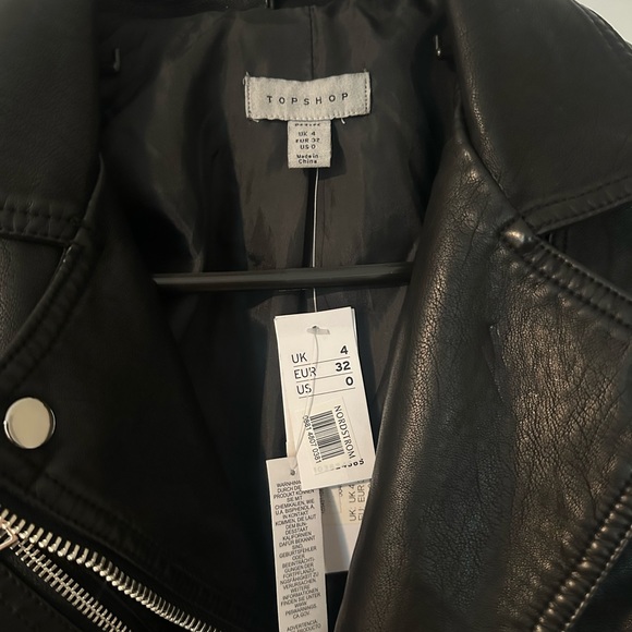 NEW TOP SHOP faux leather biker jacket size 0 - Picture 3 of 4